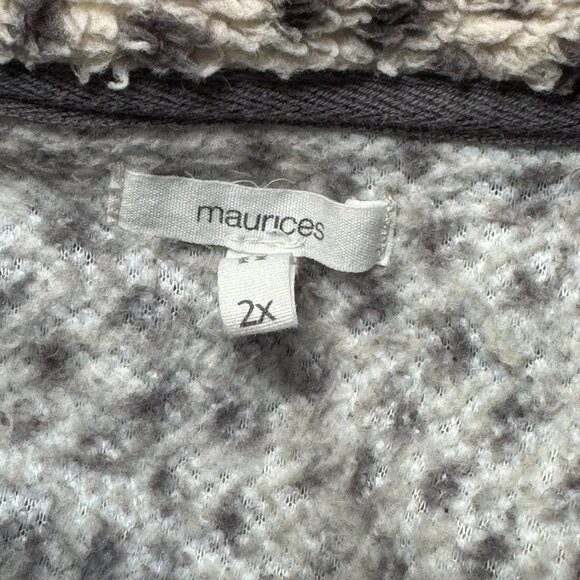 Maurice's Women's Cheetah Sherpa Gray Quilted Snap Front Pullover Plus Size 2X - Picture 4 of 4